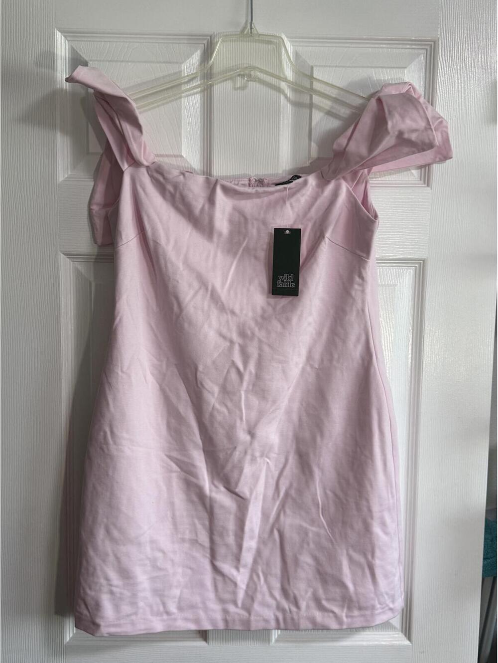 Wild Fable Light Pink Puff‑Bow Sleeve Mini Dress – Size L, NWT